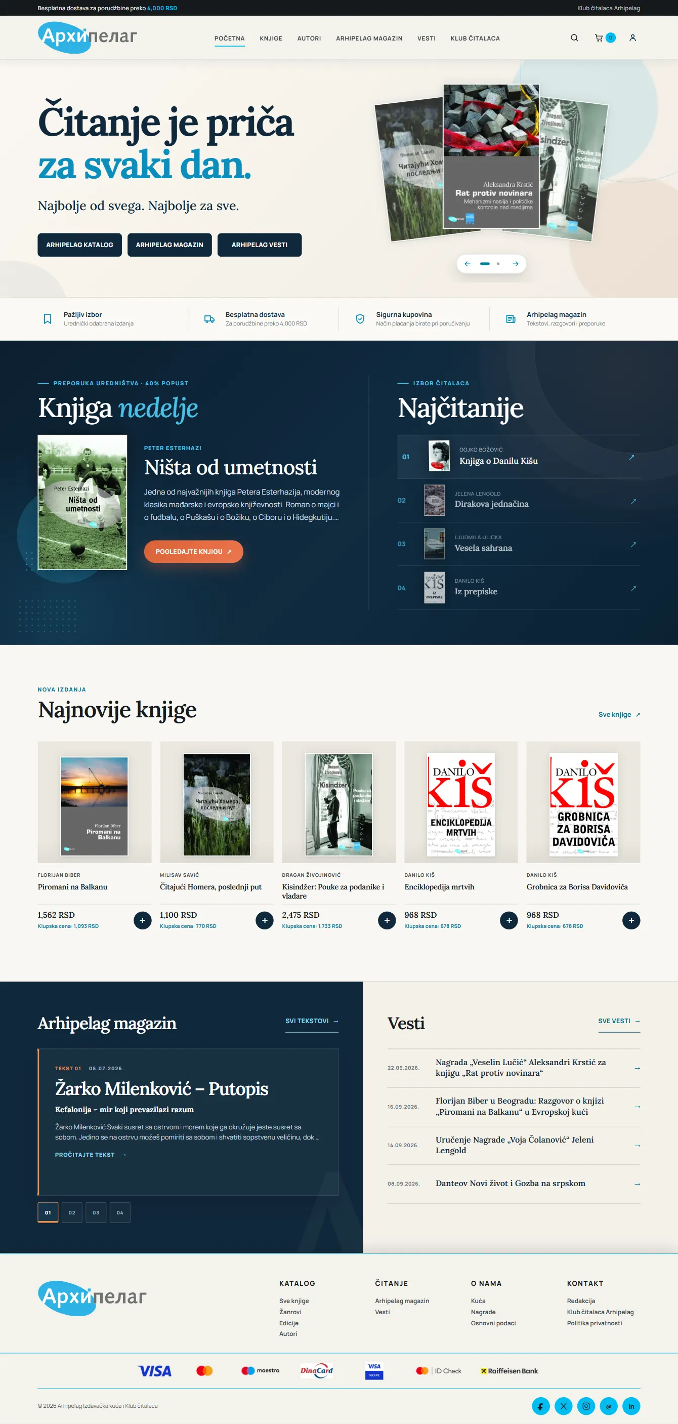 Sajt izdavačke kuće i online knjižare Arhipelag — snimak cele stranice