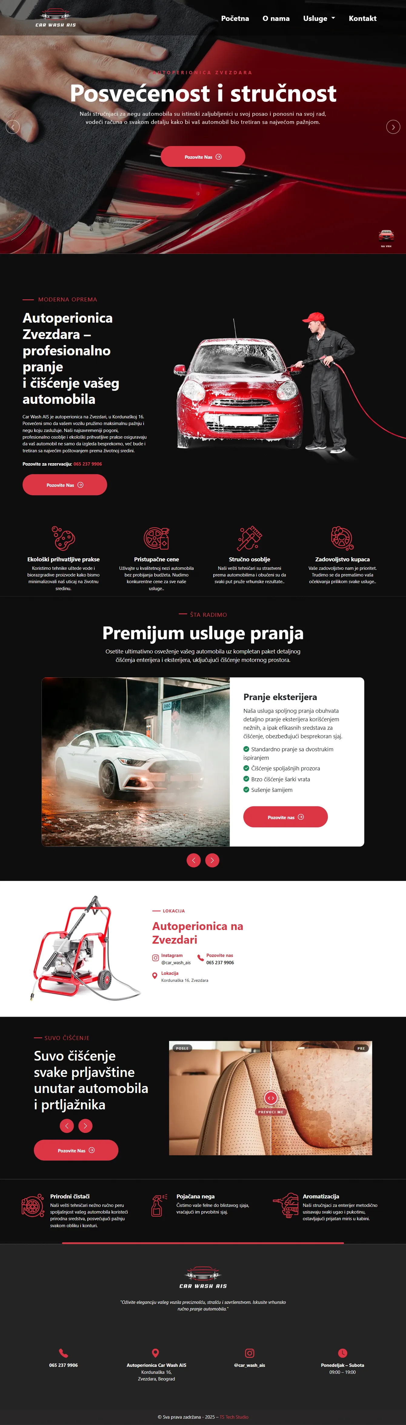 Sajt autoperionice Car Wash AIS sa Zvezdare — snimak cele stranice